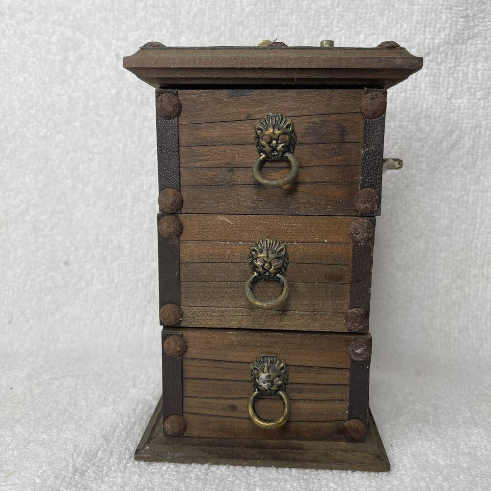 Vintage London Leather Wood Brown Jewelry Music Cabinet Box